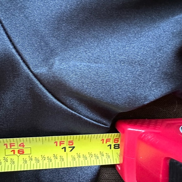 Color Style Black Satin short Striped Sleeves Metal Buttons V Neck Ruffles SZ XL - Picture 12 of 14